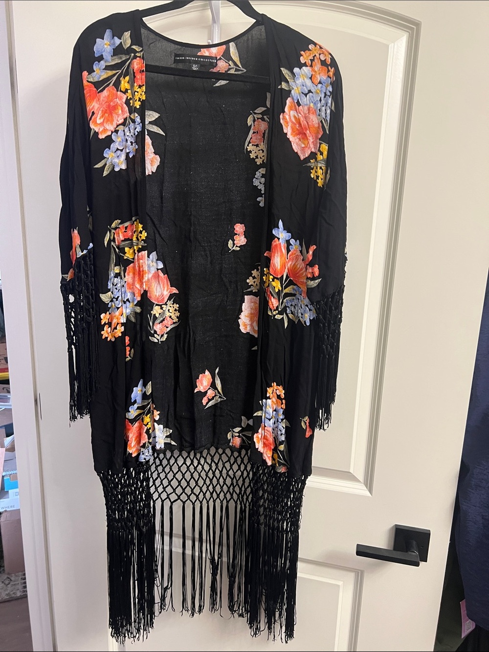 torrid Black Floral Fringe Kimono